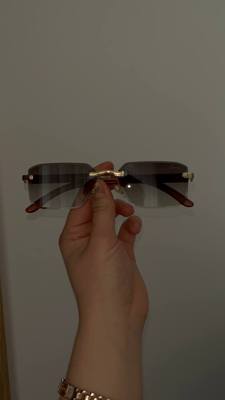Eleganckie okulary przeciwsłoneczne bezramkowe | Drewniane zauszniki