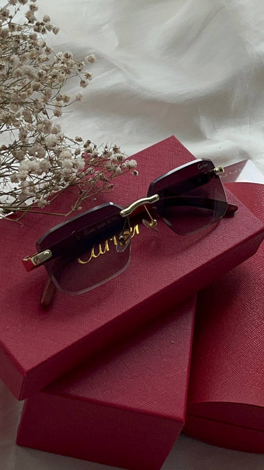 Eleganckie okulary przeciwsłoneczne bezramkowe | Drewniane zauszniki