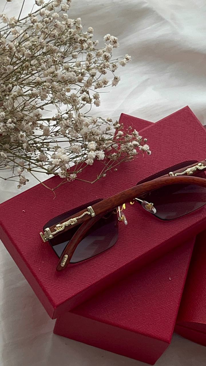 Eleganckie okulary przeciwsłoneczne bezramkowe | Drewniane zauszniki